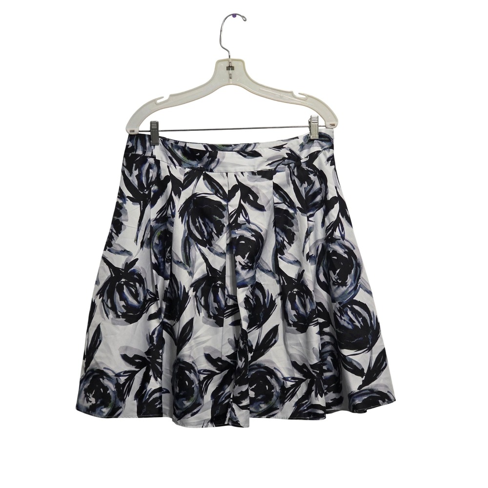 The Limited Womens Large Floral A-Line Skirt Navy White Pleated Sateen NWT